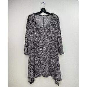 Woman Within Tunic Top Womens Large Black White Geometric Half Sleeve Asymmetric